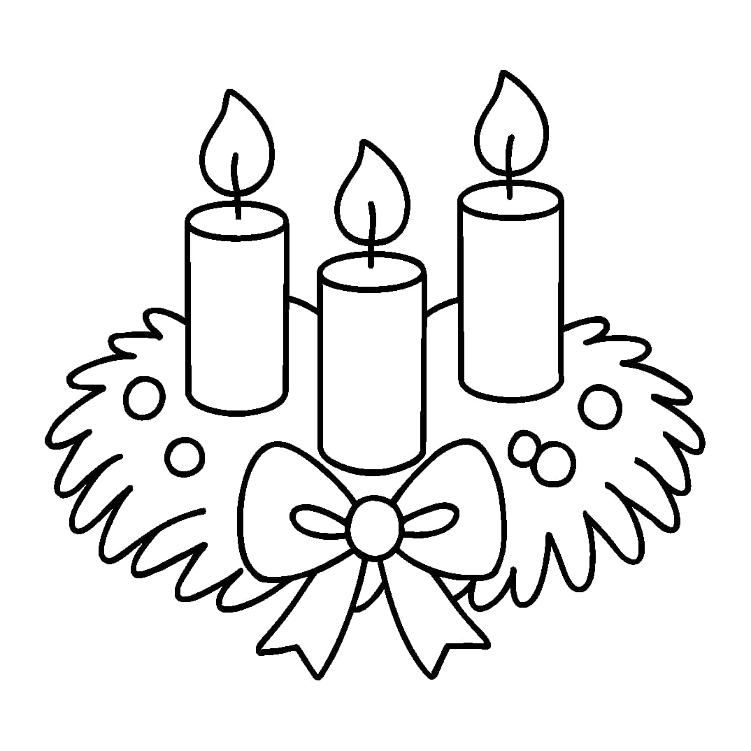 Ausmalbild - Adventskranz mit Kerzen und Schleife - Advent, Adventskranz, Kerzen, Weihnachten