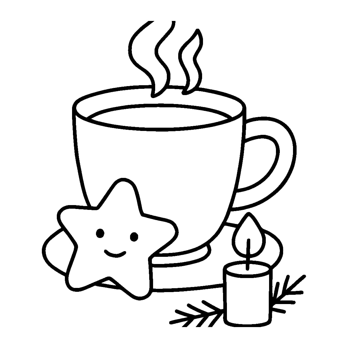 Ausmalbild - Teetasse mit Keks und Kerze - Advent, Kerze, Keks, Tee