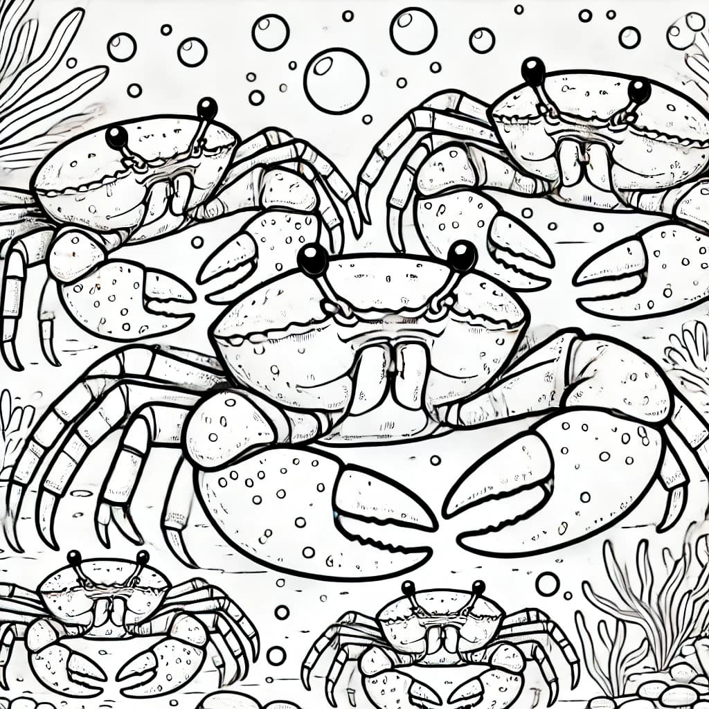 Ausmalbild - Tasmanische Riesenkrabben unter Wasser - Krabben, Meerestiere, Wirbellose, Ozean