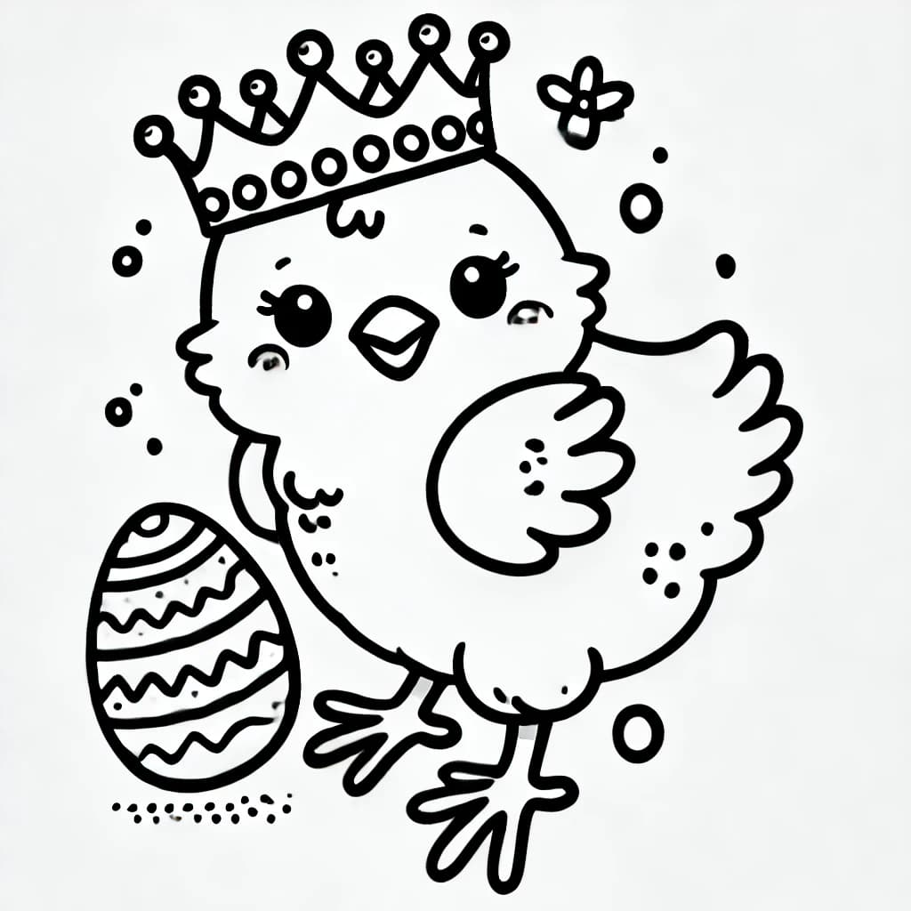 Ausmalbild - Küken mit Osterei-Krone - Küken, Ostereier, Krone, Ostern