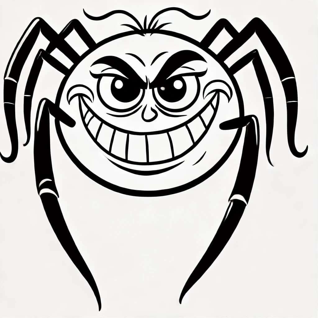 Ausmalbild - Der fiese Spinnen-Bösewicht - Spinne, Bösewicht, gruselig