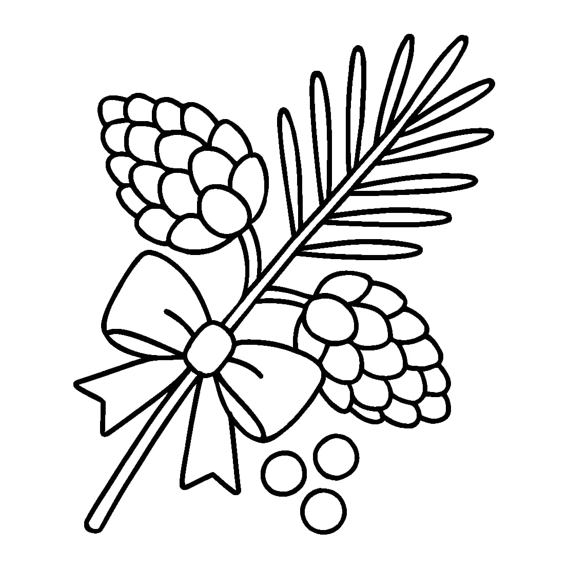 Ausmalbild - Tannenzweig mit Zapfen und Schleife - Advent, Tannenzweig, Tannenzapfen, Schleife