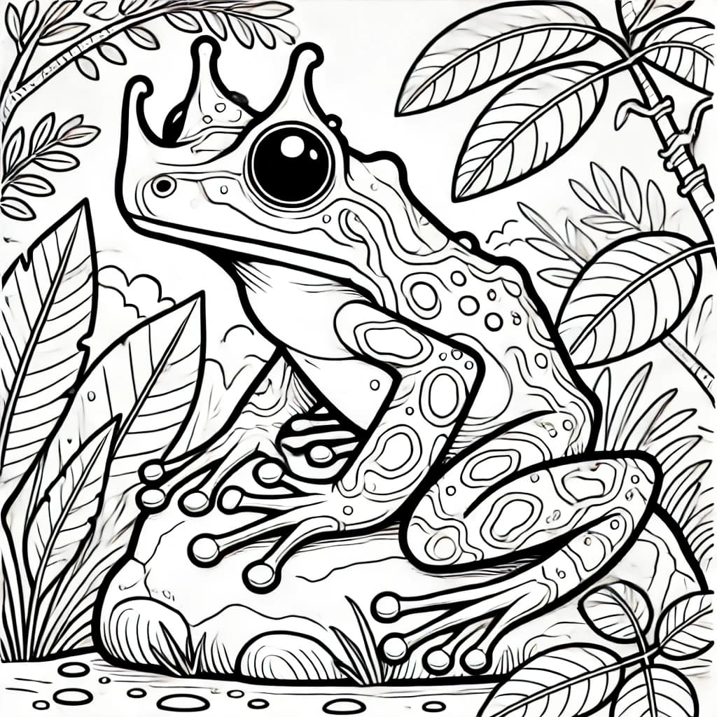 Ausmalbild - Langnasen-Hornfrosch im Dschungel - Frosch, Amphibien, Dschungel, Natur