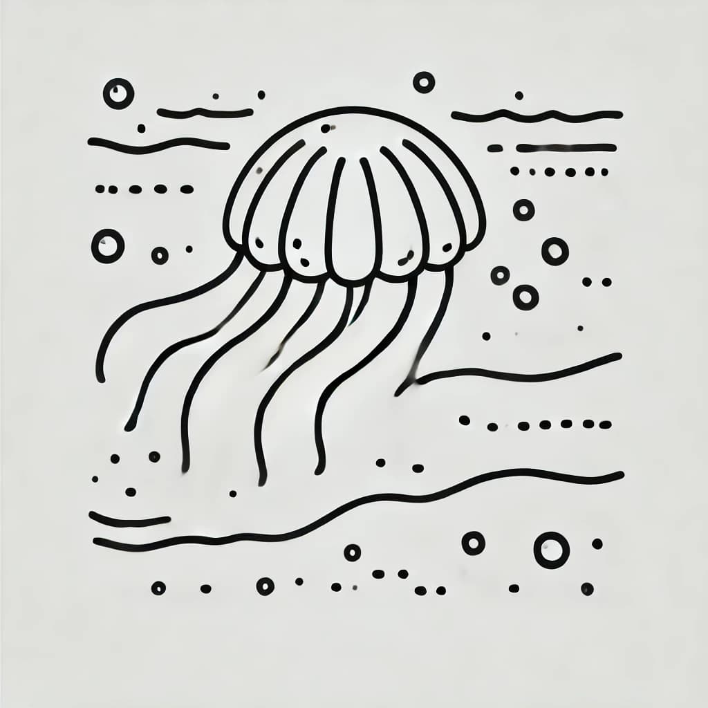 Ausmalbild - Sanfte Qualle im Wasser - Qualle, Meer, Wasser, Blasen