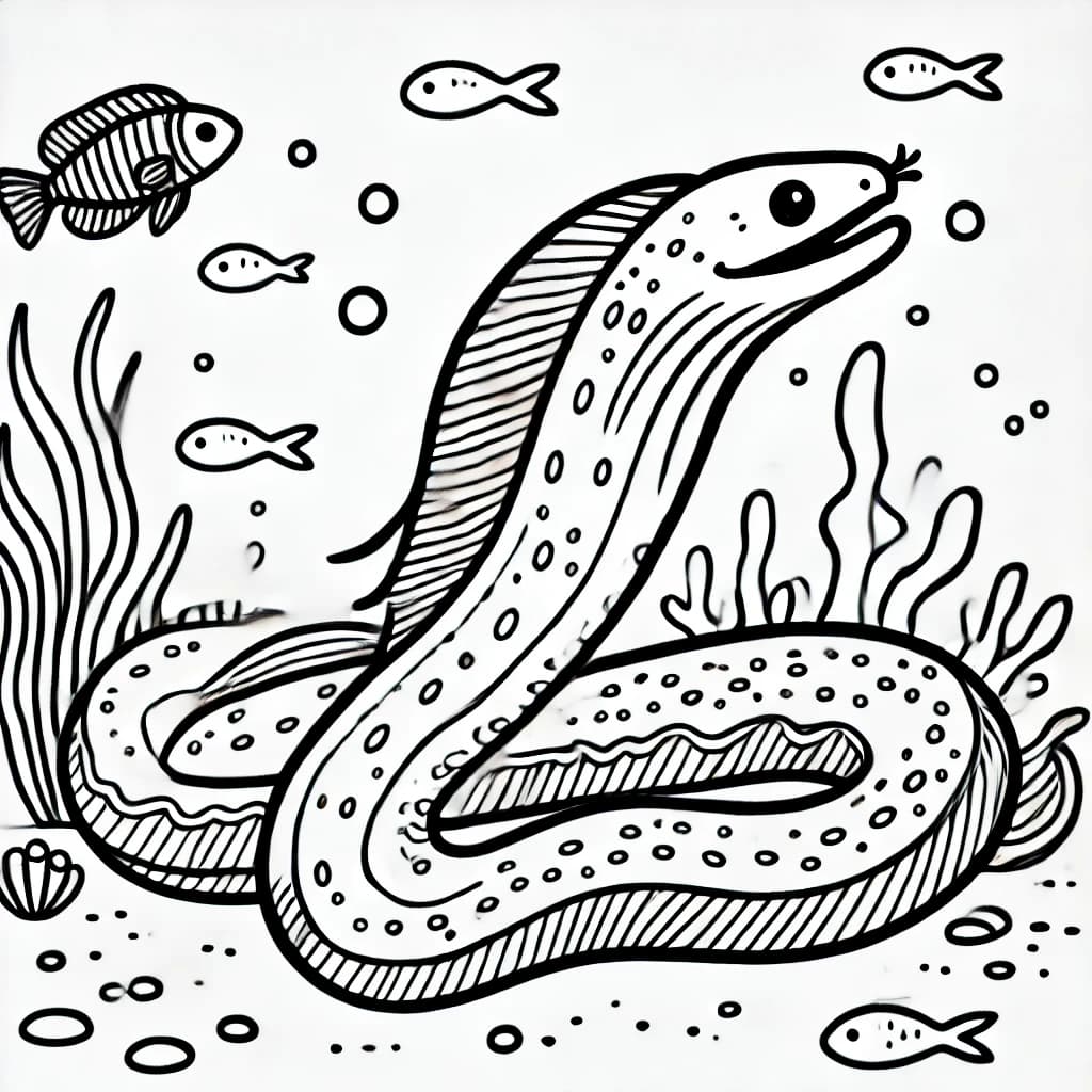 Ausmalbild - Nasenmuräne im Ozean - Nasenmuräne, Fisch, Meer, Ozean