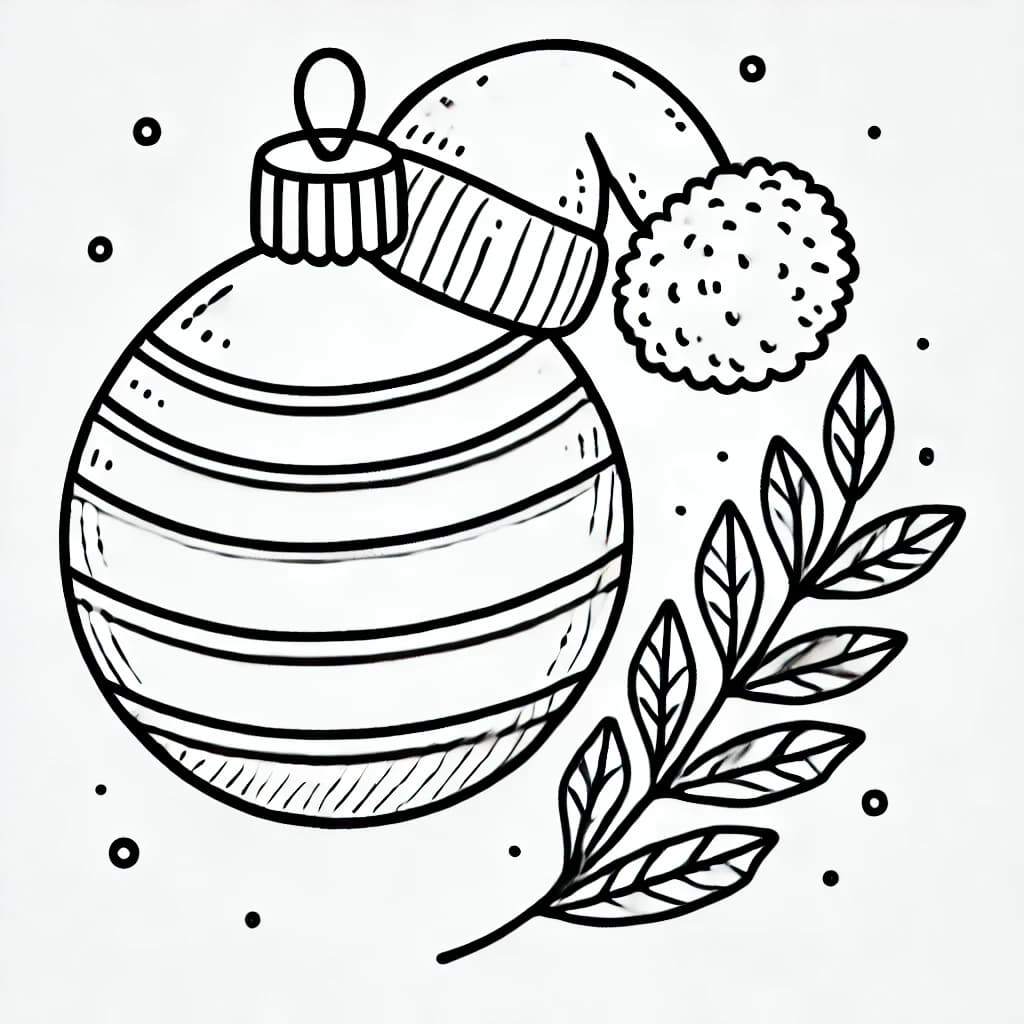 Ausmalbild - Weihnachtskugel mit Mütze - Weihnachten, Weihnachtskugel, Santa-Mütze, Dekoration