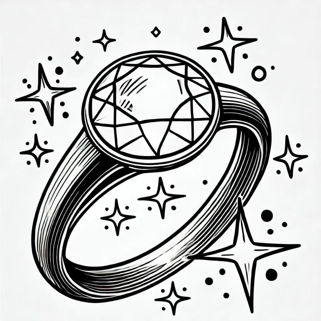 Ausmalbild - Der verzauberte Ring - Ring, Magie, Edelstein, Schmuck