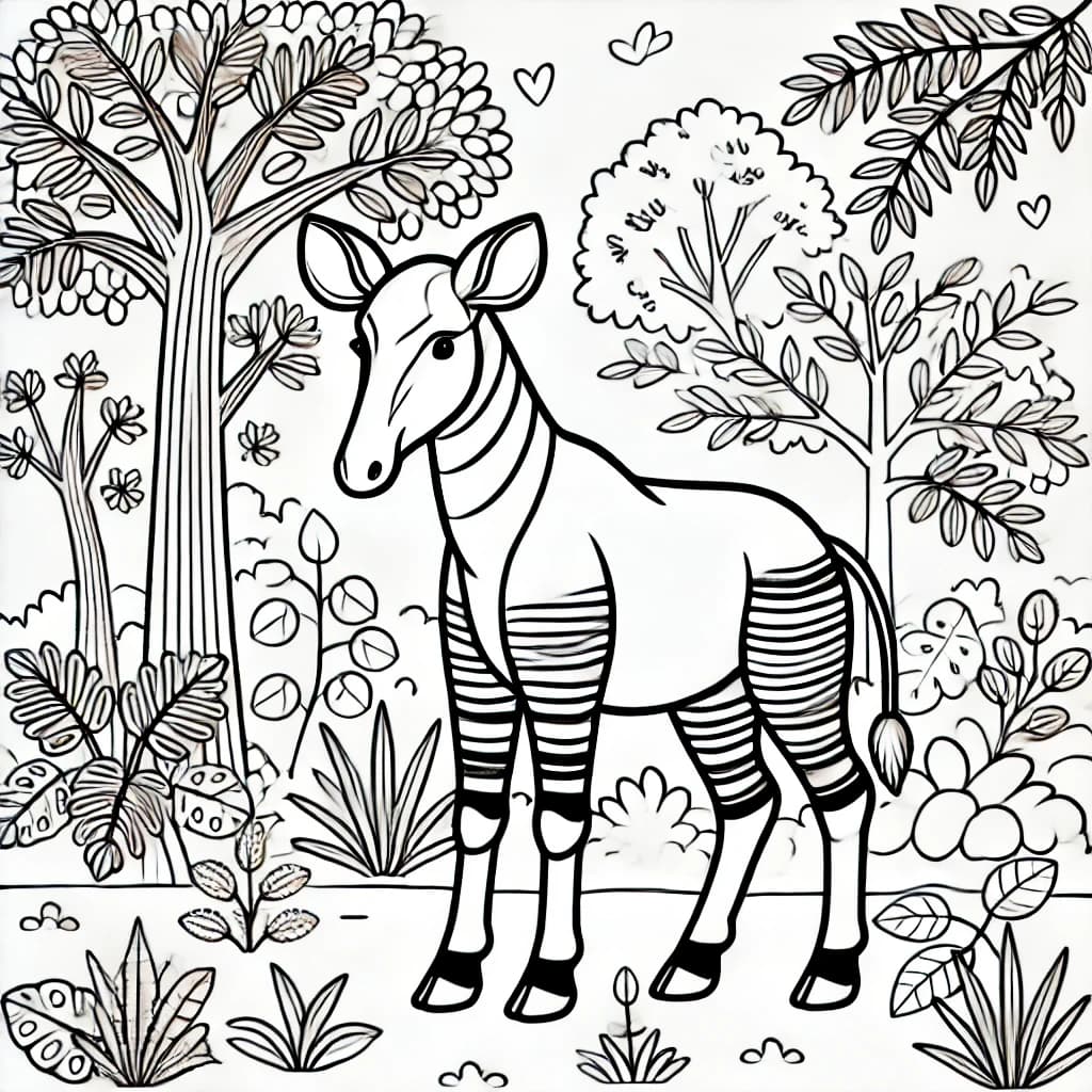 Ausmalbild - Okapi im Dschungel - Dschungel, Tiere, Natur