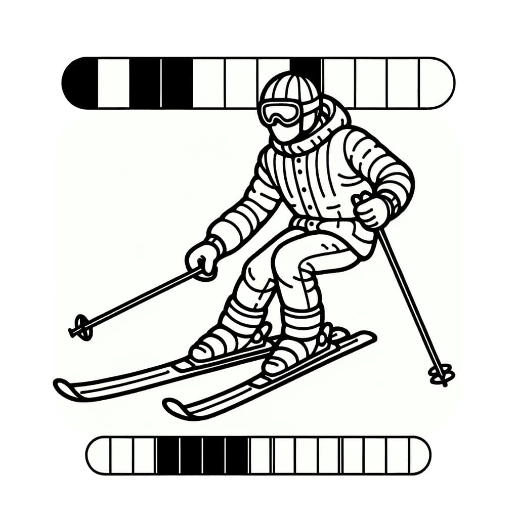 Ausmalbild - Der fröhliche Skifahrer - Skifahrer, Ski, Berge, Winter