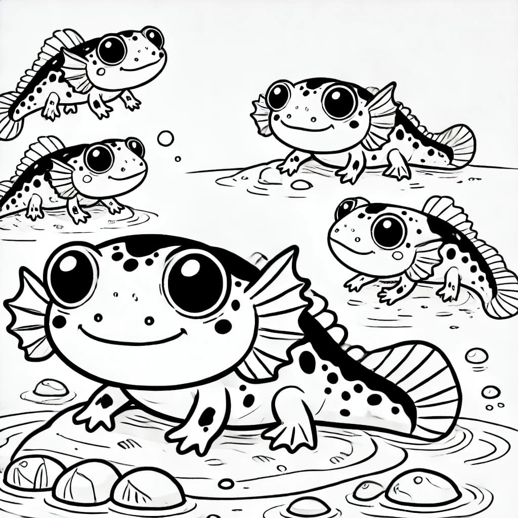 Ausmalbild - Schlammspringer am Ufer - Schlammspringer, Fische, Ufer, Natur