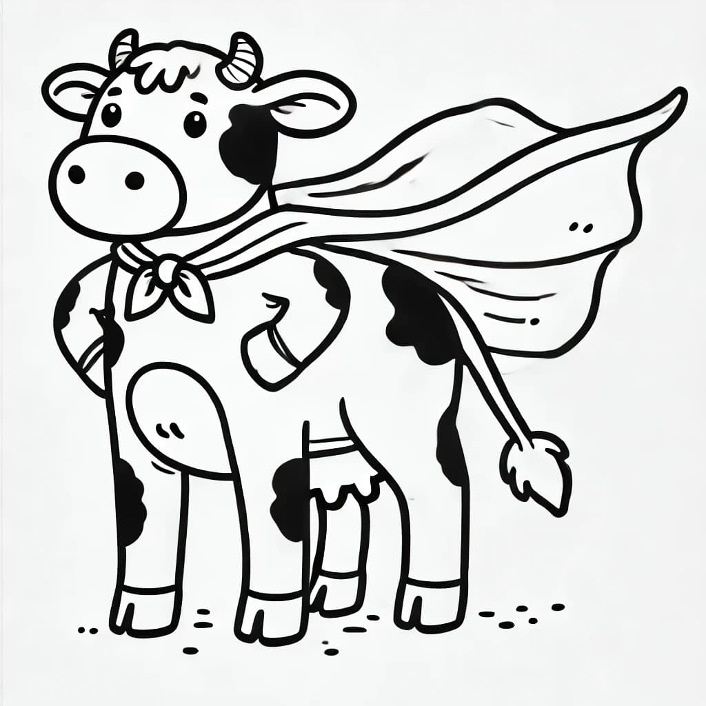 Ausmalbild - Super-Kuh im Einsatz! - Kuh, Superheld, Cape, lustig