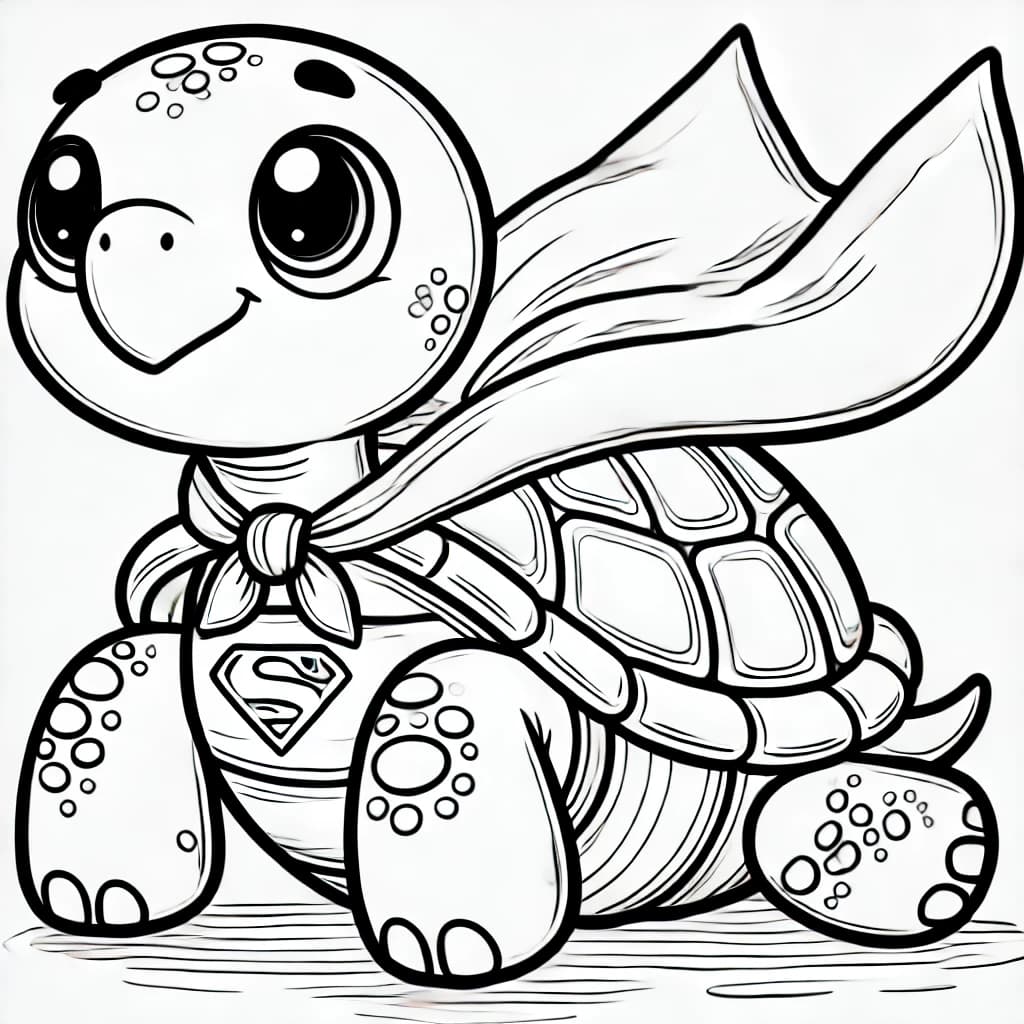 Ausmalbild - Superhelden-Schildkröte auf Abenteuerreise - Superheld, Schildkröte, Cape, langsam