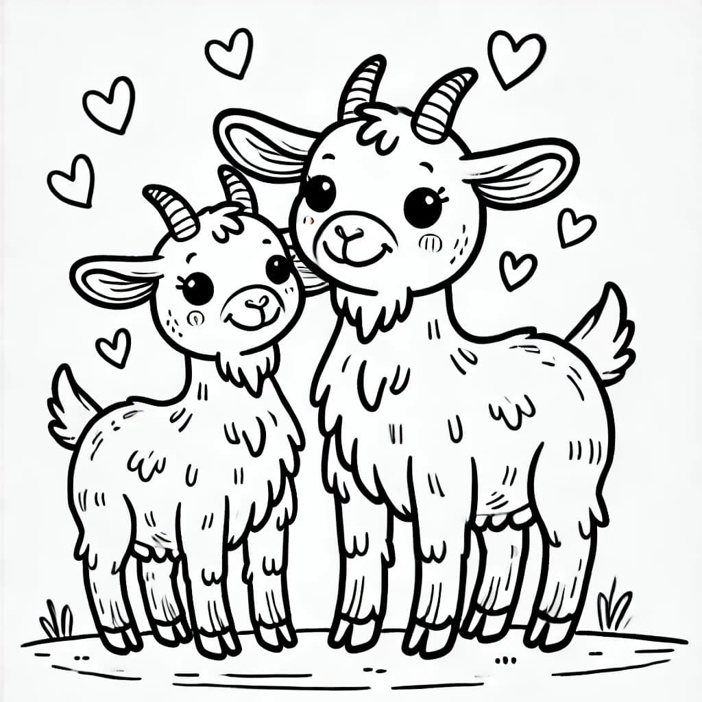 Ausmalbild - Verliebte Ziegen - Ziege, Liebe, Herzen, Tiere