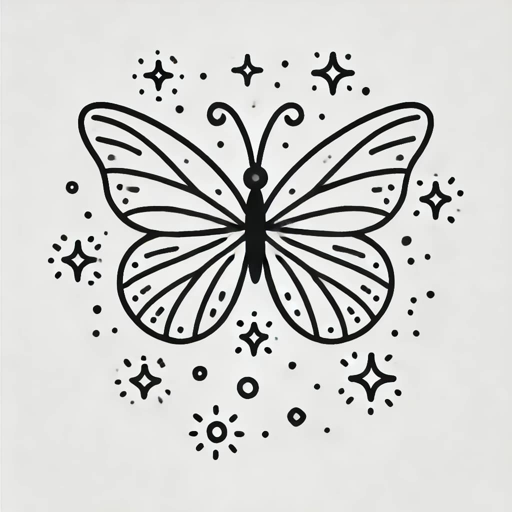 Ausmalbild - Magischer Schmetterling - Schmetterling, Magie, Staub, Flügel