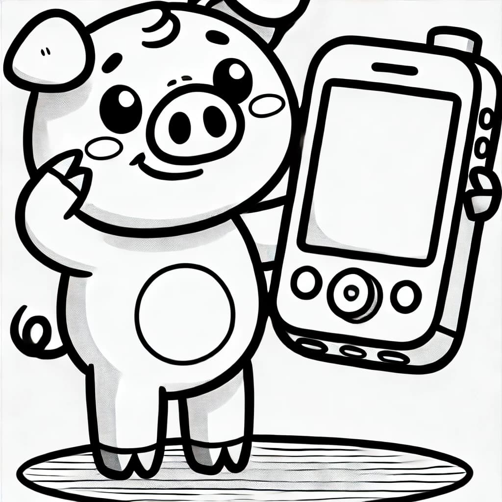 Ausmalbild - Schwein mit riesigem Smartphone - Schwein, Telefon, Smartphone, lustig