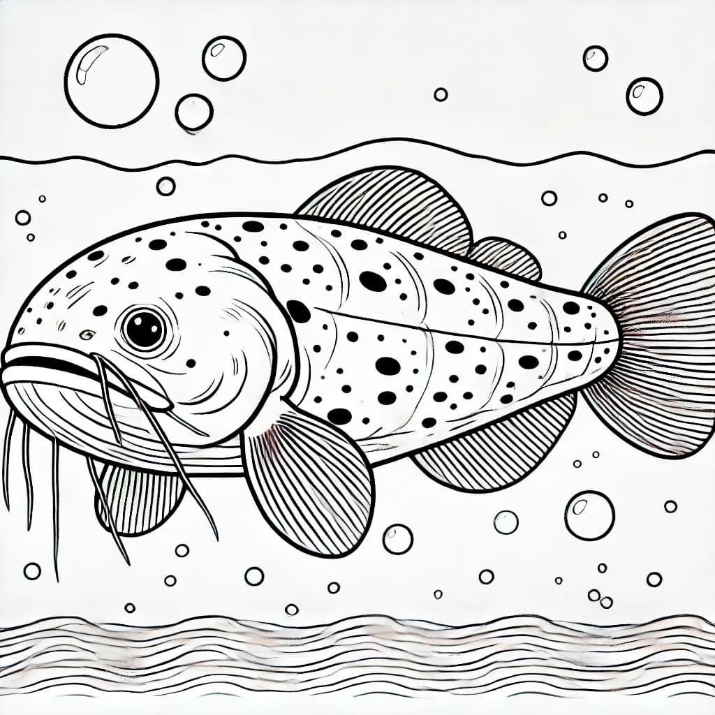Ausmalbild - Quastenflosser im Ozean - Fisch, Ozean, Quastenflosser, Meer