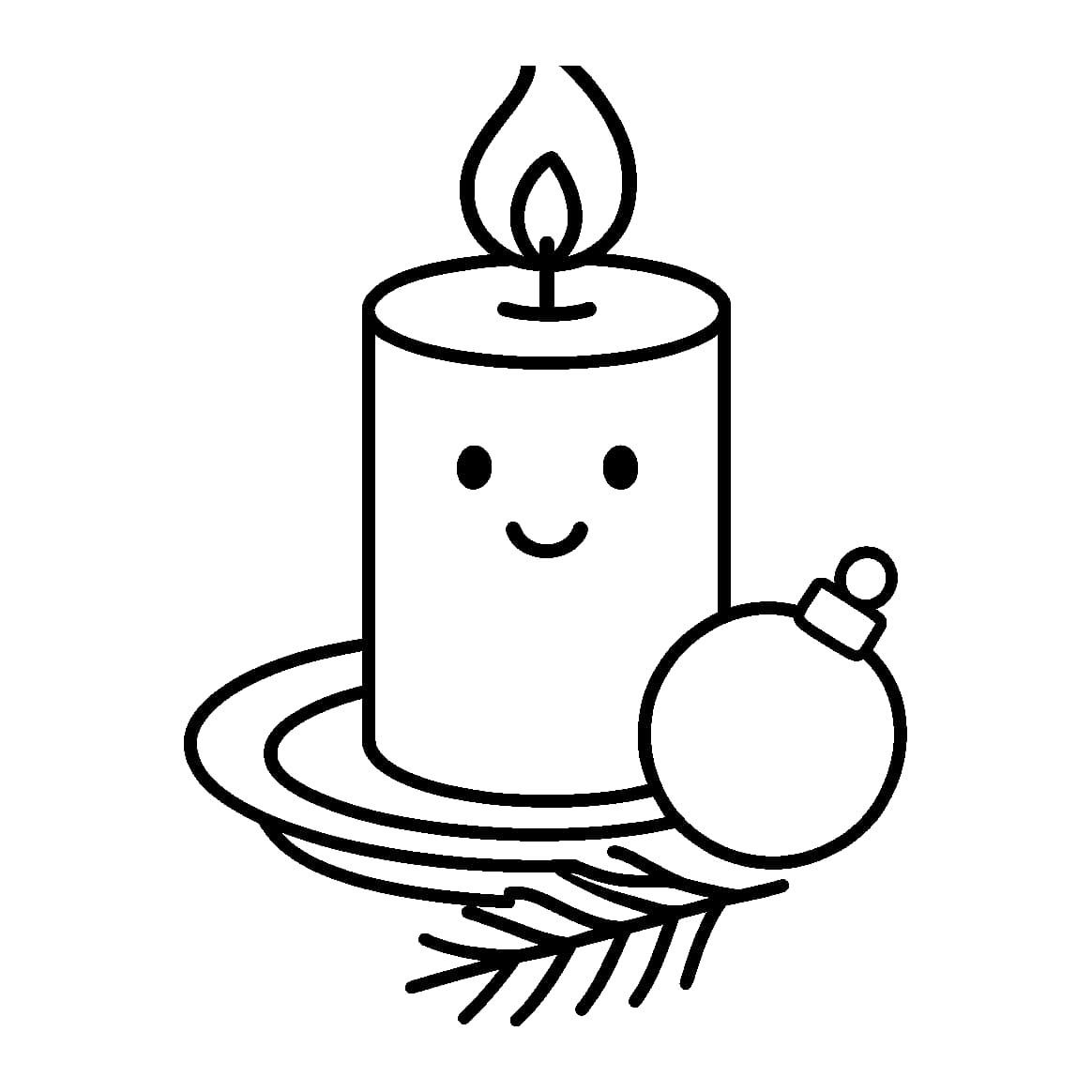 Ausmalbild - Große Kerze mit Tannenzweig - Advent, Kerze, Tannenzweig