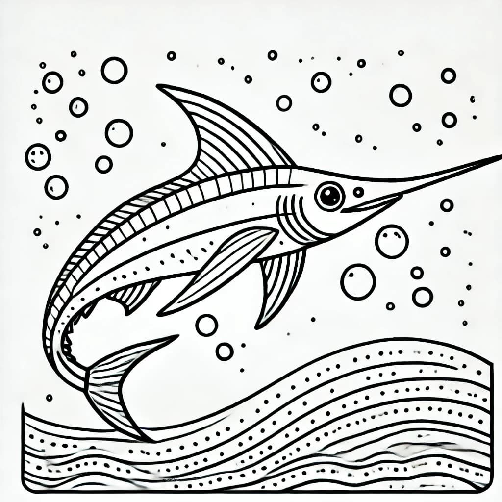 Ausmalbild - Schwertfisch im Meer - Schwertfisch, Meer, Fisch, Ozean