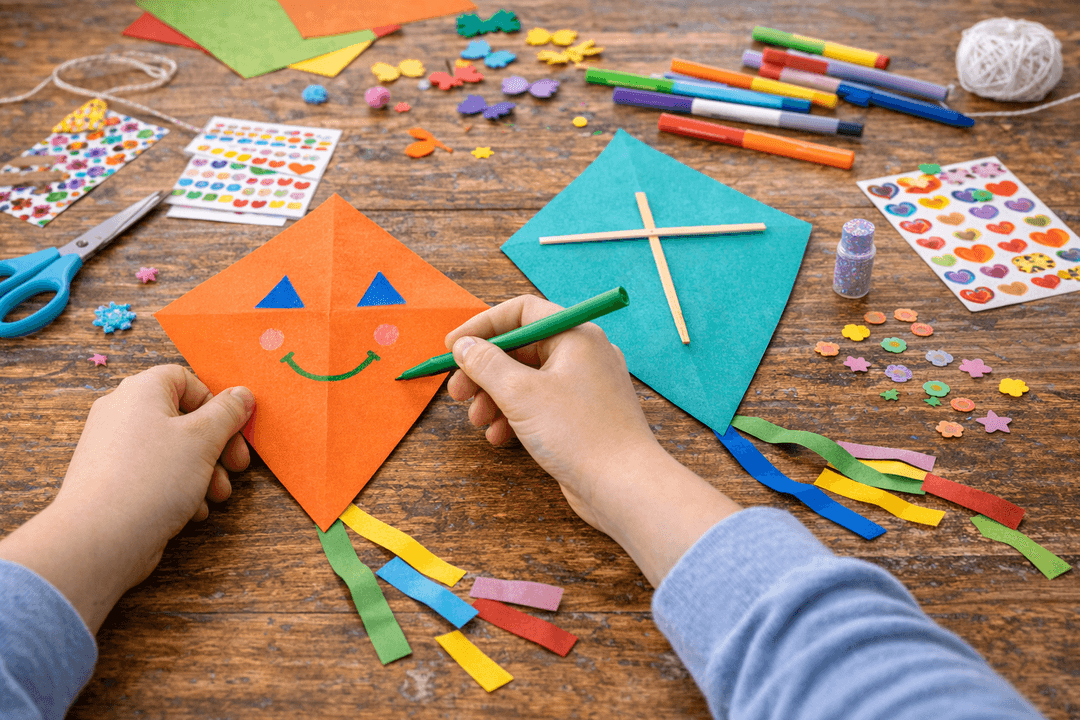 Basteln - Papierdrachen basteln mit Kindern: bunter Drachen ab 5 Jahren