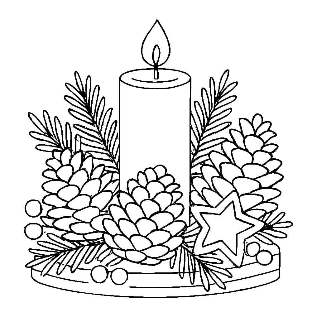 Ausmalbild - Adventsgesteck mit Zapfen und Zweigen - Advent, Adventsgesteck, Tannenzapfen, Weihnachten