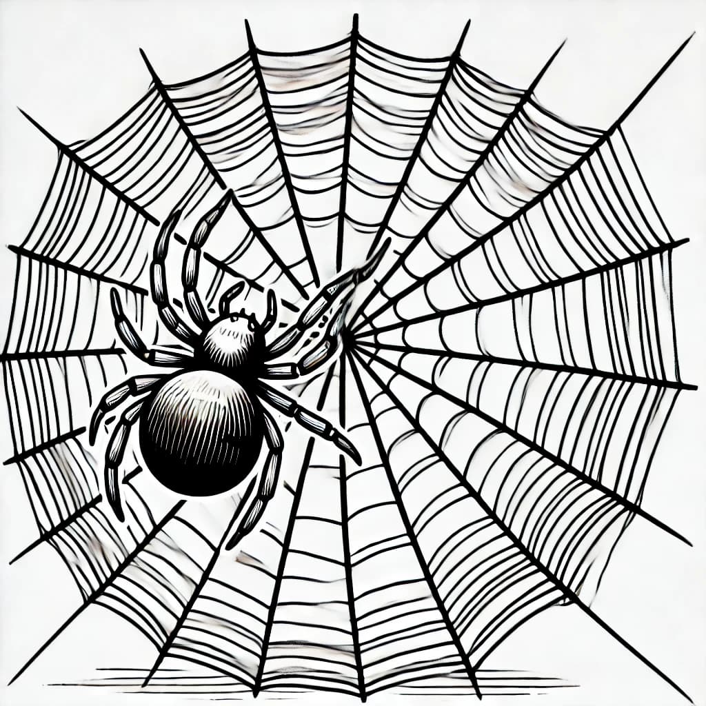 Ausmalbild - Die fleißige Spinne - Spinne, Spinnennetz, Natur, Geduld