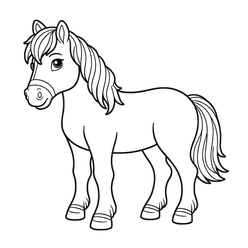Ausmalbild - Freundliches Pferd zum Ausmalen - Pferd, stehend, Tier, einfach