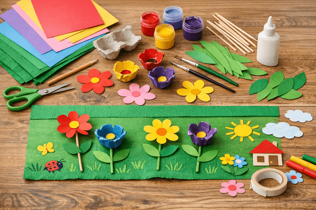 Basteln - Bunte Papierblumen-Wiese