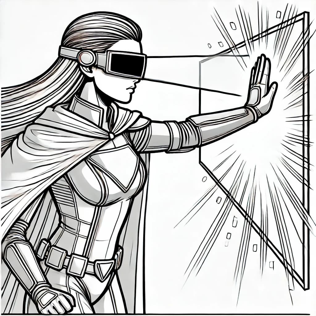 Ausmalbild - Superheldin mit Spezialbrille - Superheldin, Brille, Wand, Spezialkraft