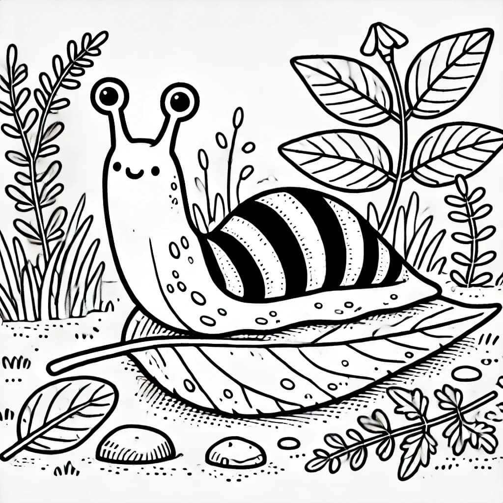 Ausmalbild - Tigerschnegel im Garten - Tigerschnegel, Schnecke, Garten, Natur