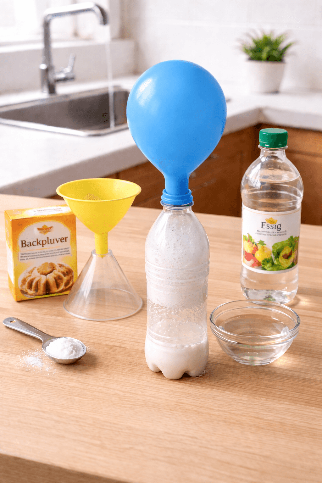 Experiment Ergebnis - Luftballon aufblasen mit Backpulver und Essig: Experiment ab 5 Jahren