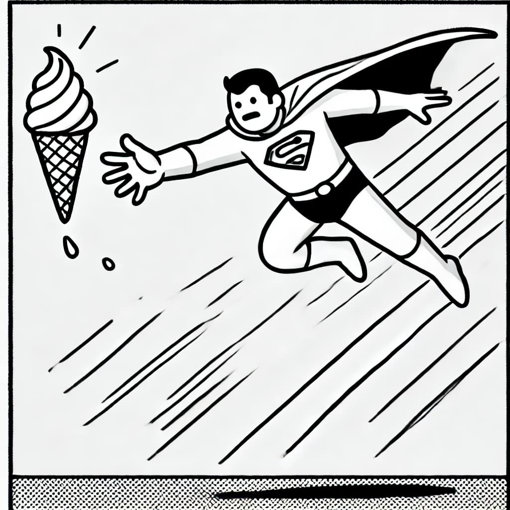 Ausmalbild - Der heldenhafte Eiswaffel-Retter - Held, Eis, Rettung, Cape