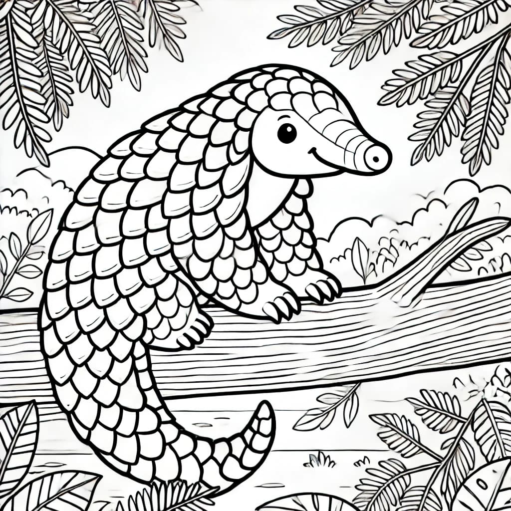 Ausmalbild - Freundlicher Pangolin im Dschungel - Pangolin, Dschungel, Tiere, Kinder