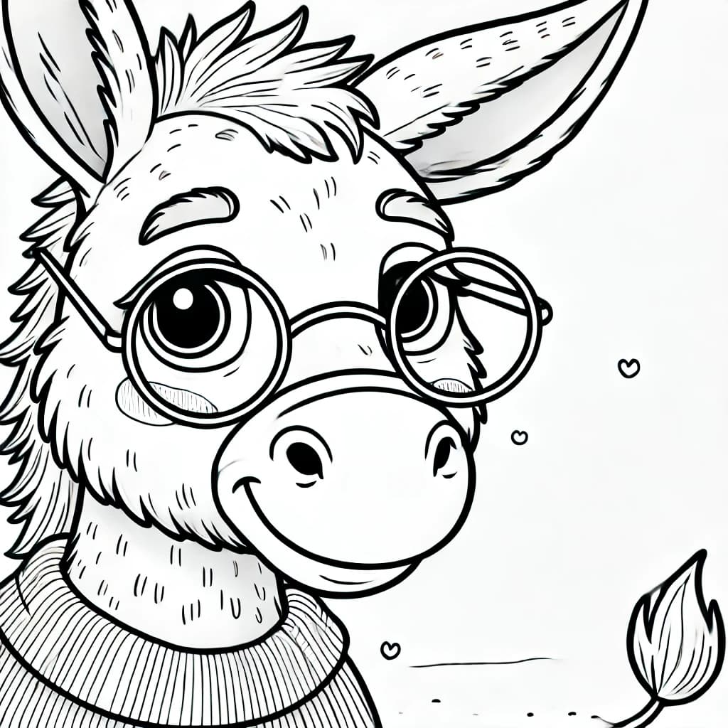 Ausmalbild - Der weise alte Esel - Esel, Brille, weise, Tier
