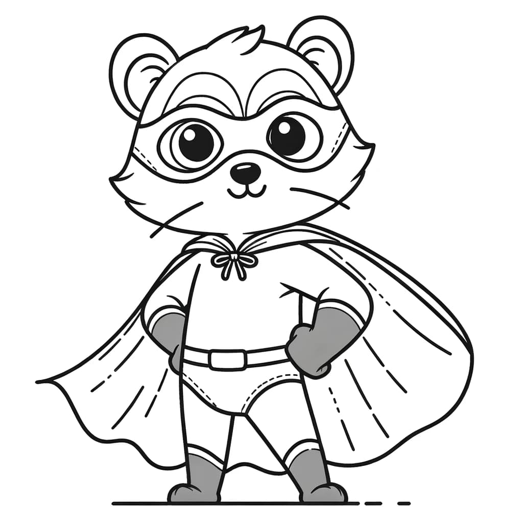 Ausmalbild - Superheld - Cape, Tier, Maske, Pose