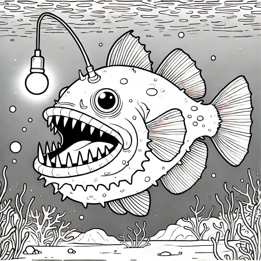 Ausmalbild - Tiefsee-Seeteufel - Seeteufel, Anglerfisch, Tiefsee, Meer