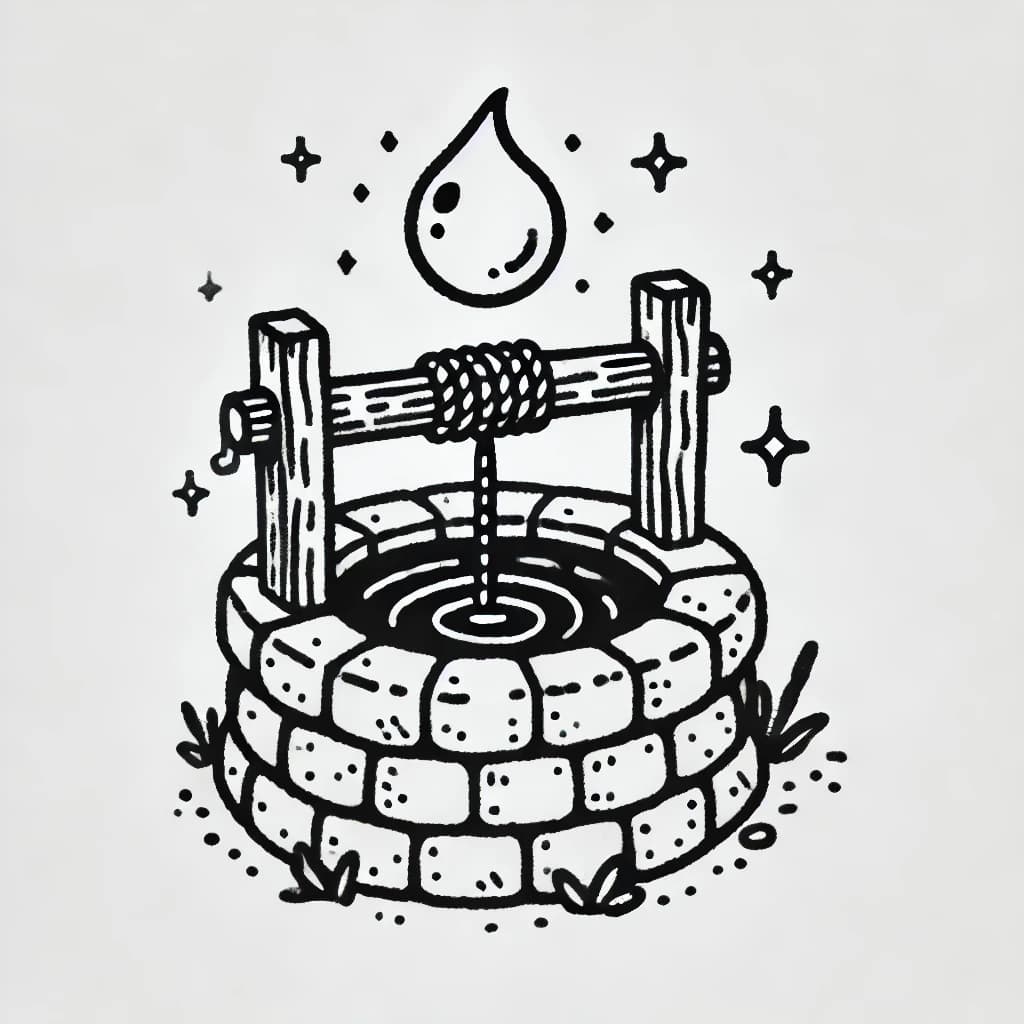 Ausmalbild - Der magische Brunnen - Brunnen, Magie, Tropfen, Zauber