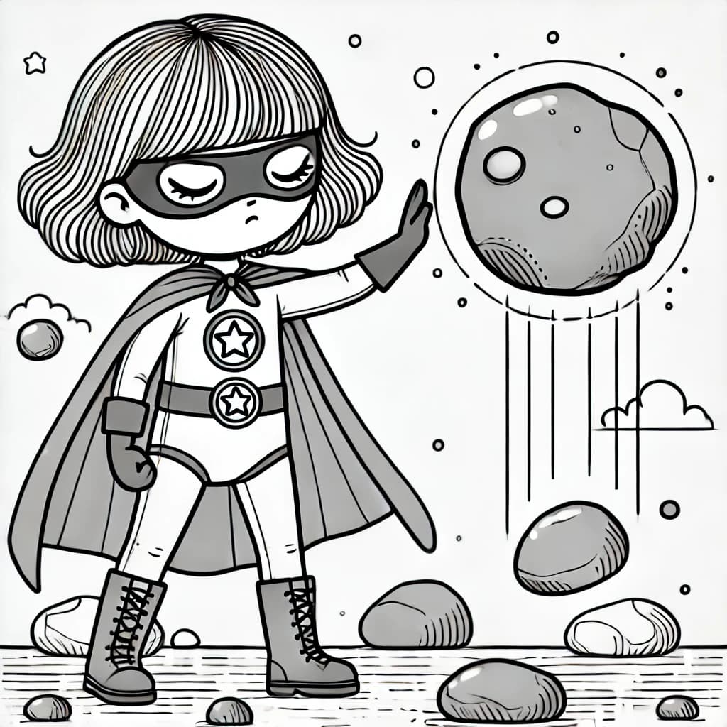 Ausmalbild - Superheldin mit Telekinese - Superheldin, Telekinese, Stein, Kräfte