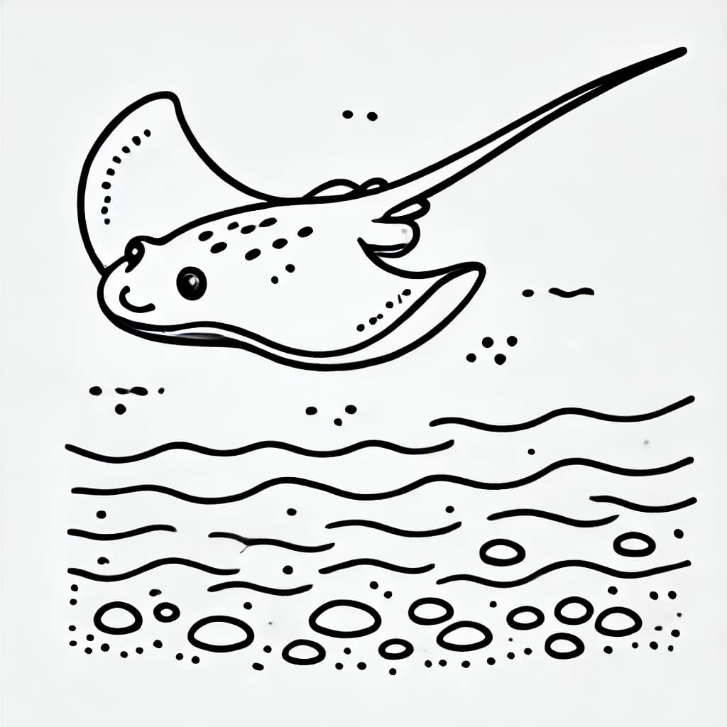 Ausmalbild - Rochen über dem Meeresboden - Rochen, Meer, Meeresboden, Unterwasser