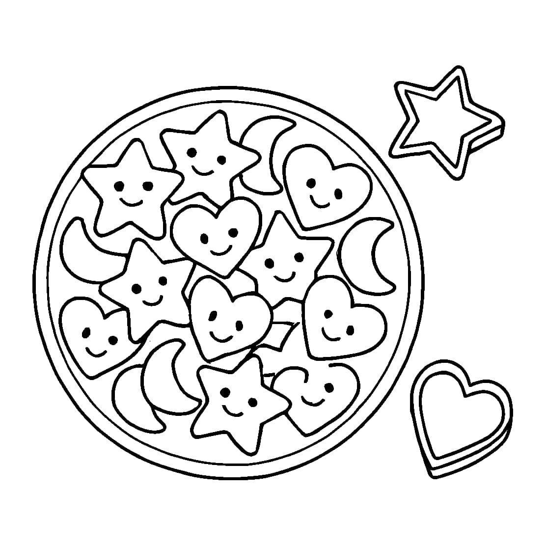 Ausmalbild - Plätzchenteller mit Ausstechformen - Advent, Plätzchen, Ausstechformen, Backen