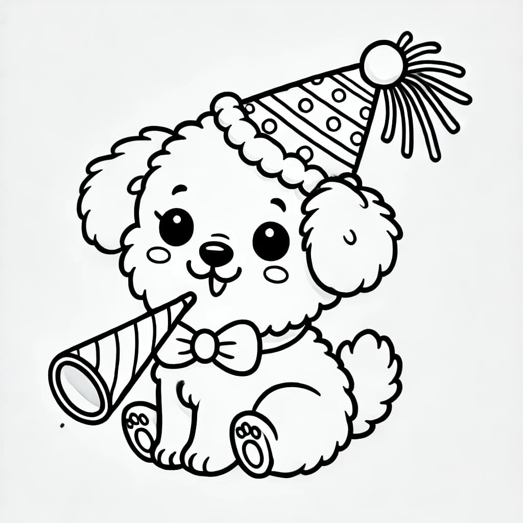Ausmalbild - Lustiger Hund mit Faschingshut - Hund, Fasching, Party, Hut