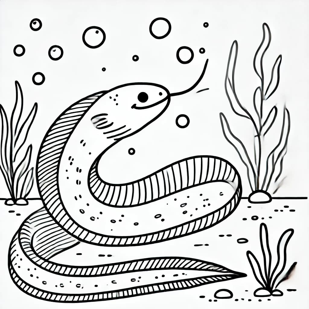 Ausmalbild - Der freundliche Zitteraal - Zitteraal, Fisch, Unterwasserwelt, Meer