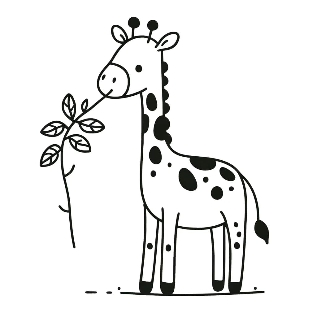 Ausmalbild - Giraffe beim Essen - Giraffe, Blätter, Baum, Tier