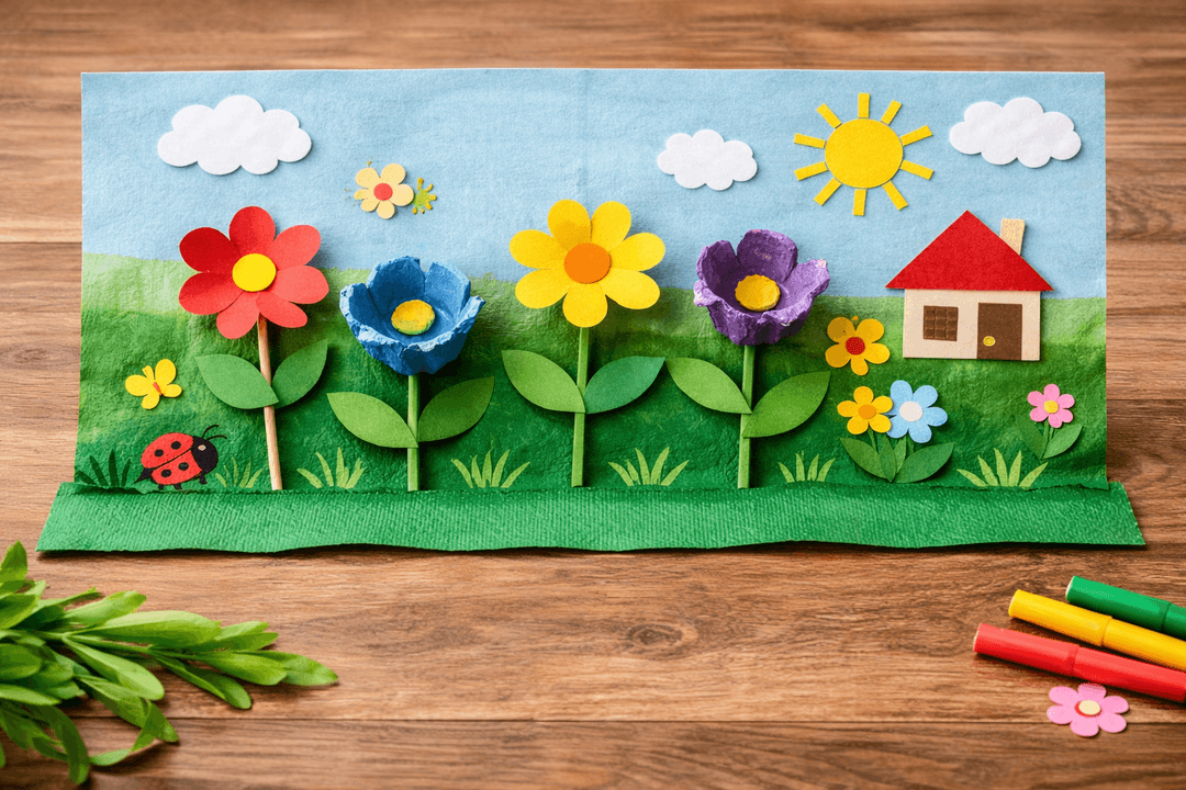 Bastelergebnis - Bunte Papierblumen-Wiese