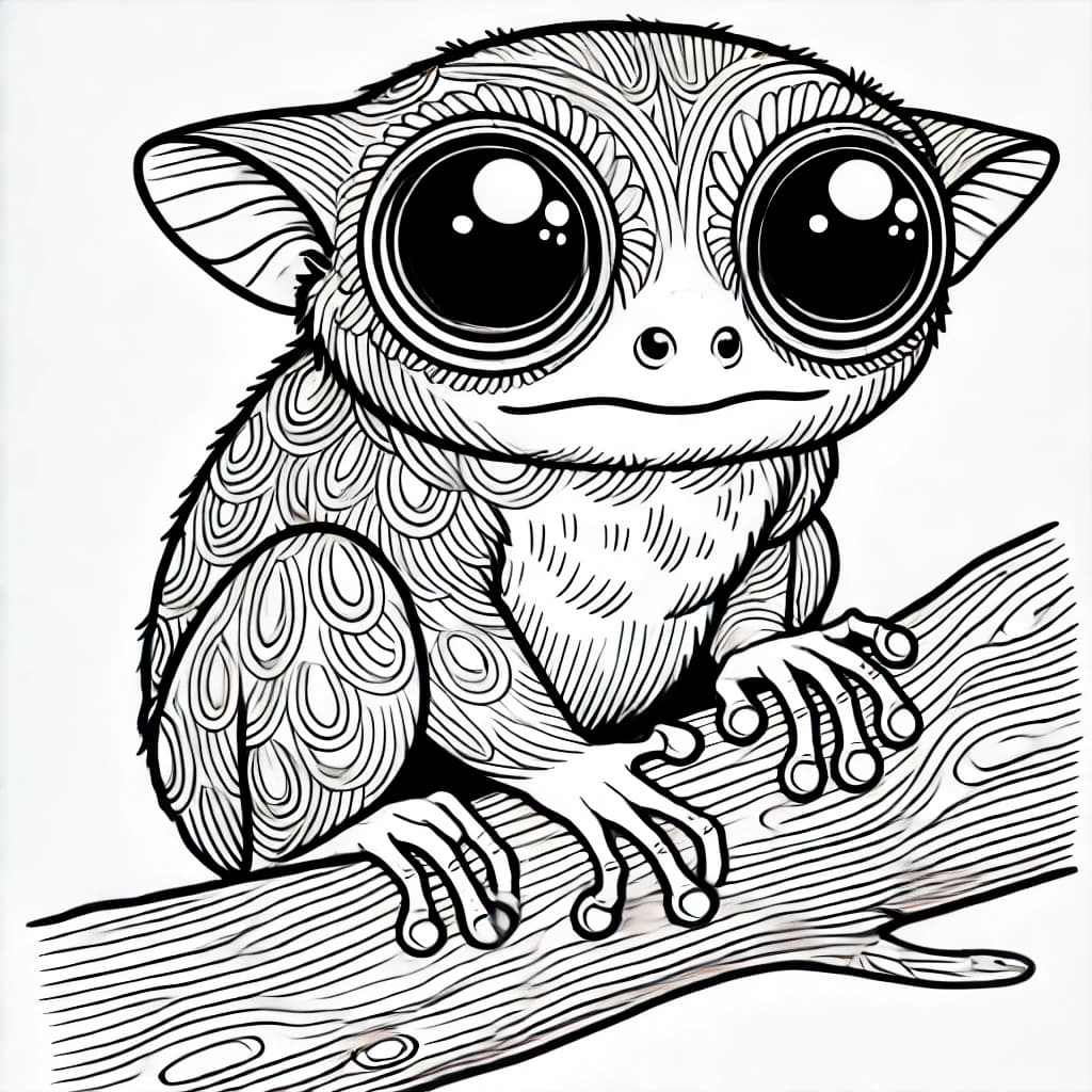 Ausmalbild - Koboldmaki-Frosch auf einem Ast - Koboldmaki, Frosch, Baum, Amphibien