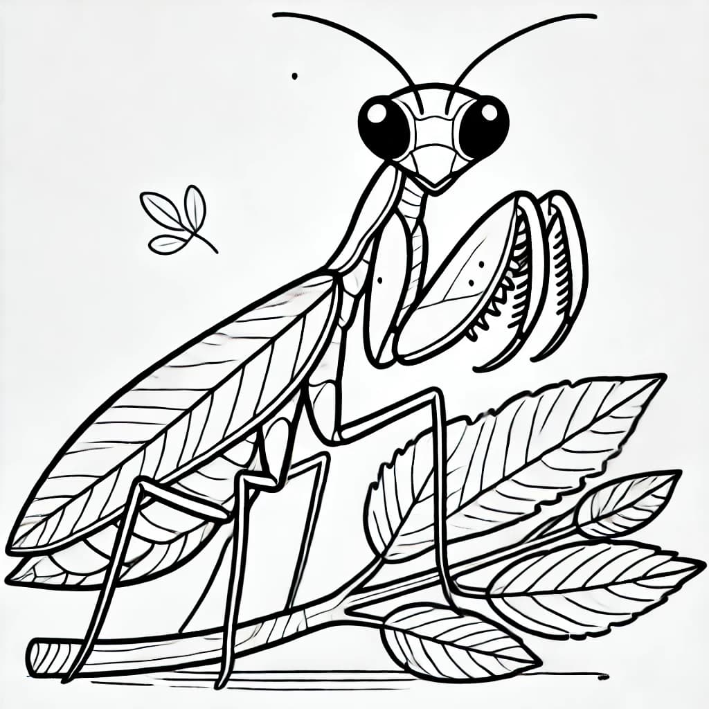 Ausmalbild - Gespenstschrecke auf einem Ast - Gespenstschrecke, Insekten, Malvorlage, Natur