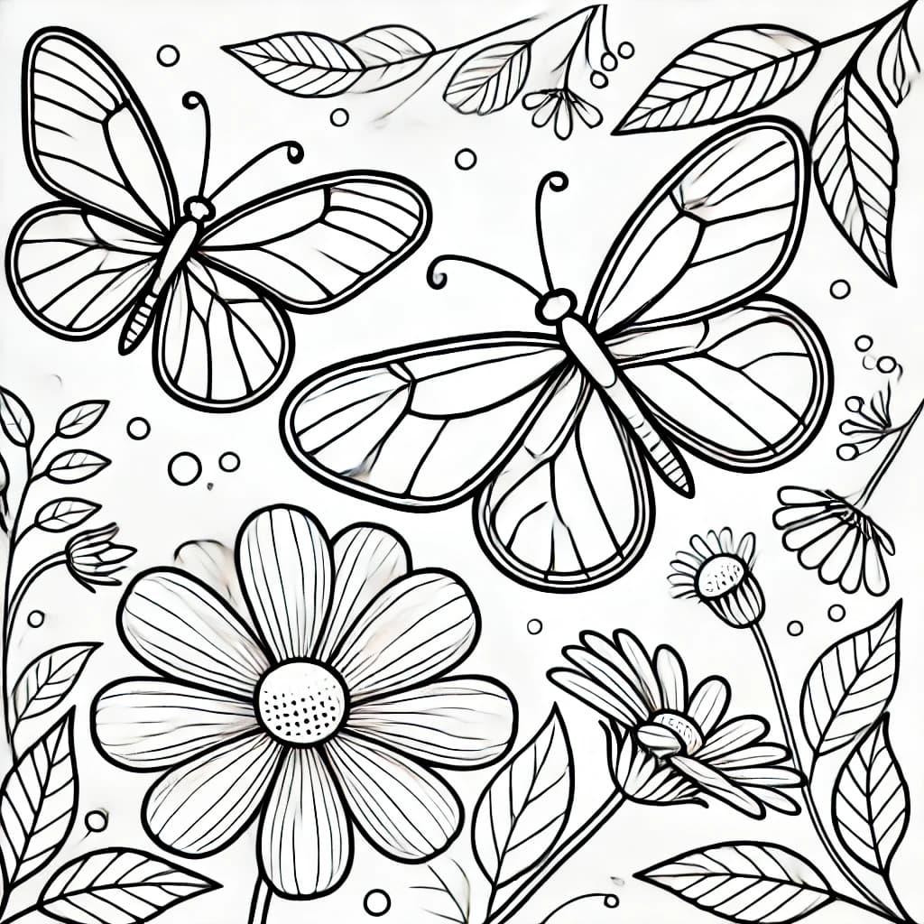 Ausmalbild - Glasflügelschmetterlinge mit Blumen - Schmetterling, Insekten, Blume, Natur