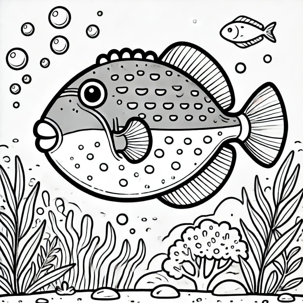 Ausmalbild - Drückerfisch im Ozean - Fische, Meer, Ozean, Unterwasserwelt