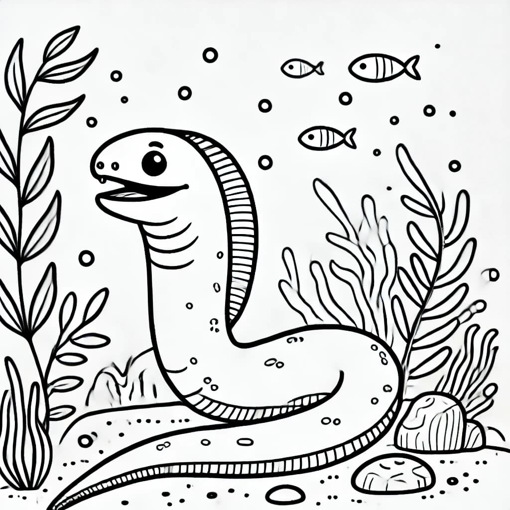 Ausmalbild - Moräne im Meer - Moräne, Unterwasser, Meer, Fisch
