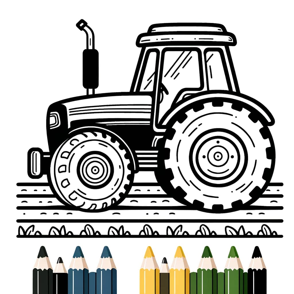 Ausmalbild - Traktor auf dem Feld - Traktor, Feld, Landwirtschaft, Fahrzeuge