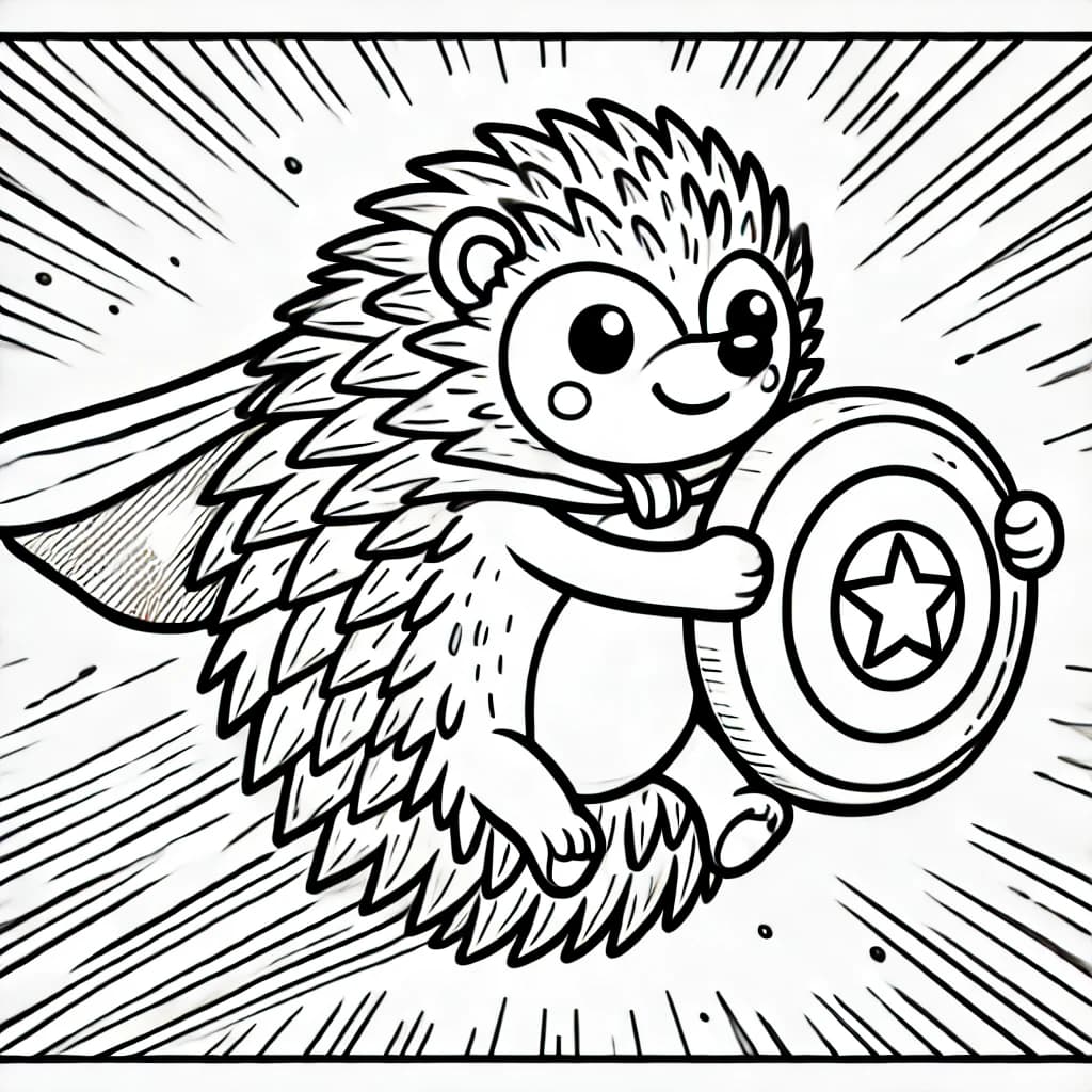 Ausmalbild - Superigel in Aktion - Igel, Superheld, schnell, Bewegung